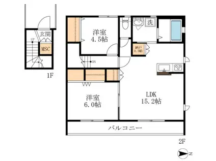 フェリス聖蹟VI(2LDK/2階)の間取り写真