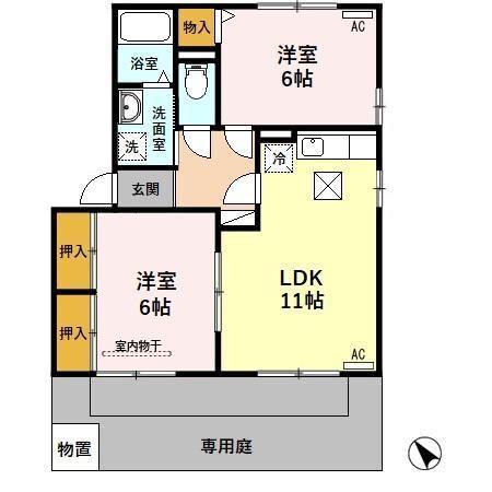 SALT VALLEY COURT B(2LDK/1階)の間取り写真