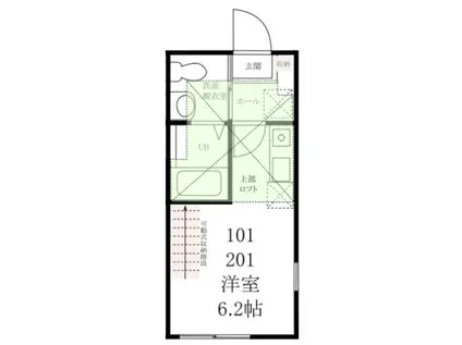 ハーミットクラブハウスBELVEDERE AZZURROベルベデーレ(ワンルーム/2階)の間取り写真