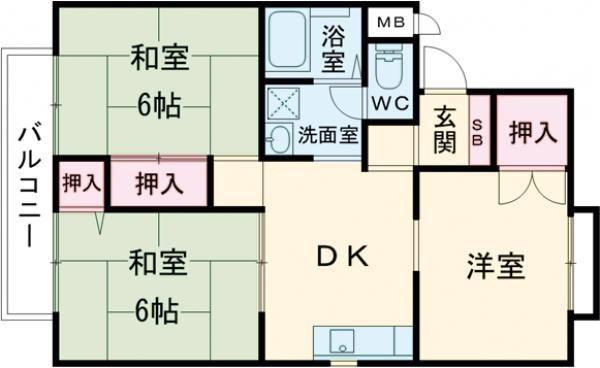 チェリーヒルズ(3DK/2階)の間取り写真