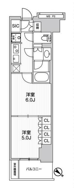 WORVE横浜伊勢佐木町(2K/15階)の間取り写真