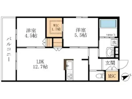 GRACE COURT東棟(2LDK/2階)の間取り写真