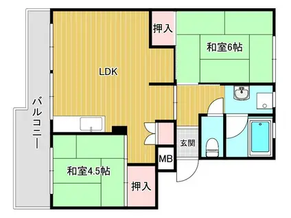 鴨池2丁目団地2号棟(2LDK/10階)の間取り写真
