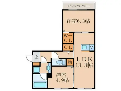 SINFONIA(2LDK/2階)の間取り写真