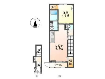 豊橋市西高師町(1LDK/2階)の間取り写真