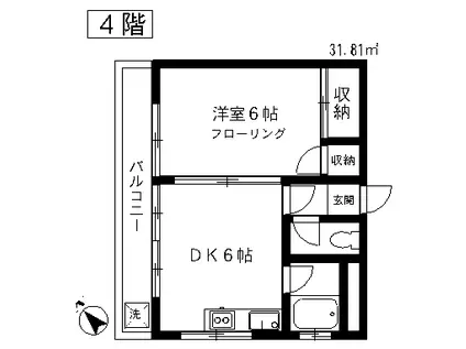 マコトビル(1DK/4階)の間取り写真