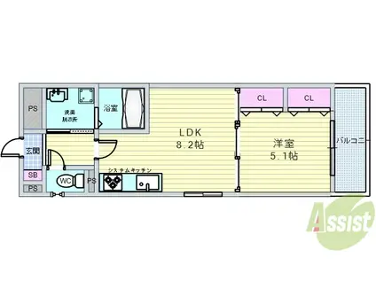 クリエオーレ螢池II(1LDK/2階)の間取り写真