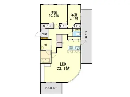 グランファーレ桑園レジェンドスクエア(2LDK/7階)の間取り写真