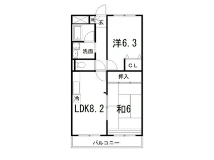 ドミール瀬田(2DK/4階)の間取り写真