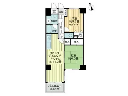 ライオンズプラザ川口本町(2LDK/7階)の間取り写真