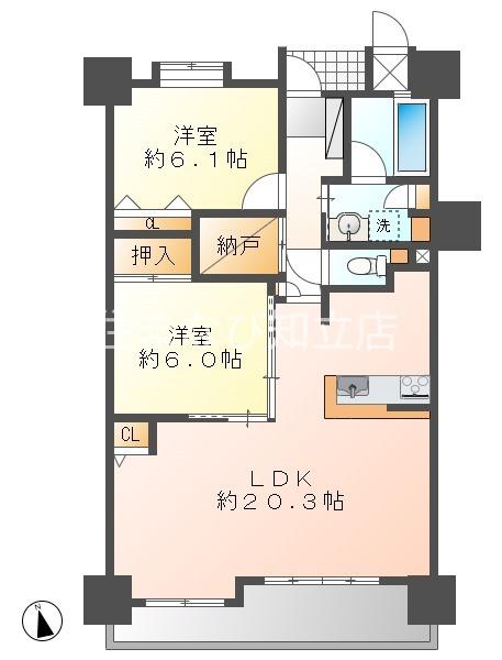 グローリアス安城二本木町 北館(2LDK/13階)の間取り写真