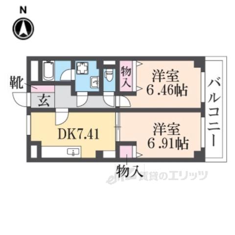 インタルシオ武庫之荘(2DK/3階)の間取り写真