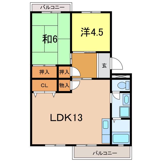 メゾンわかな(2LDK/4階)の間取り写真