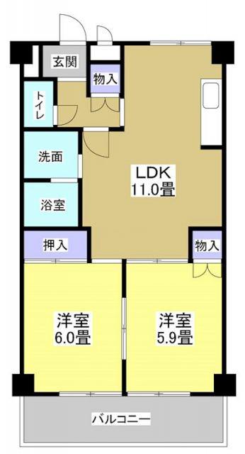 メゾンワシヅ(2LDK/2階)の間取り写真