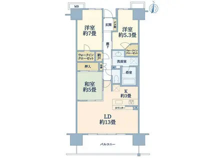 エアヒルズ藤沢(3LDK/12階)の間取り写真