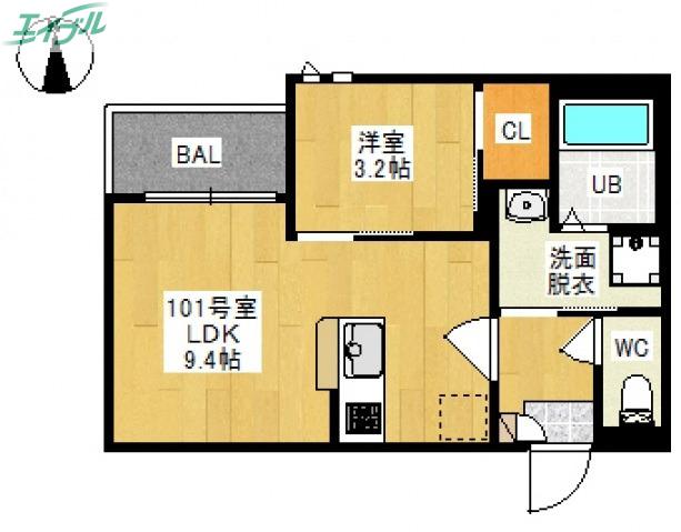 GRANDTIC下伊福(1LDK/1階)の間取り写真