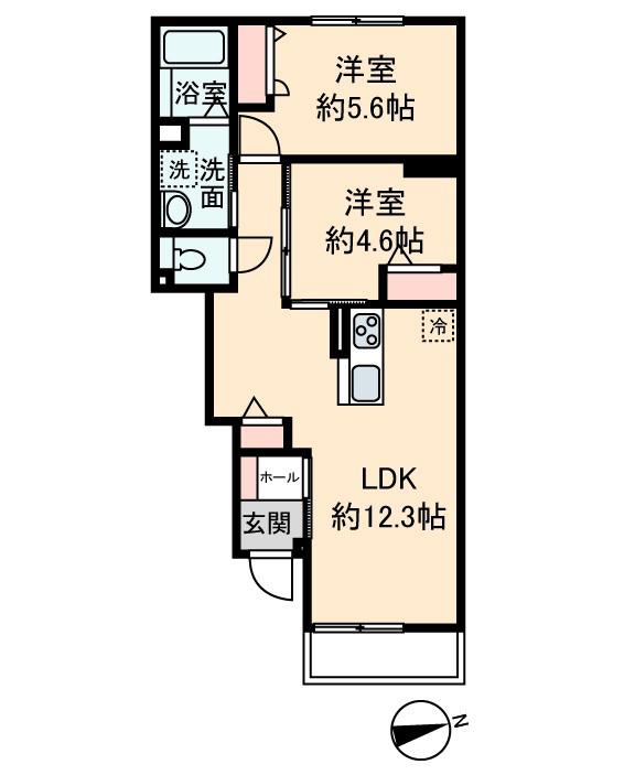 ROSE COURT C(2LDK/1階)の間取り写真