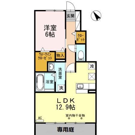 アゼリア岸岡(1LDK/1階)の間取り写真