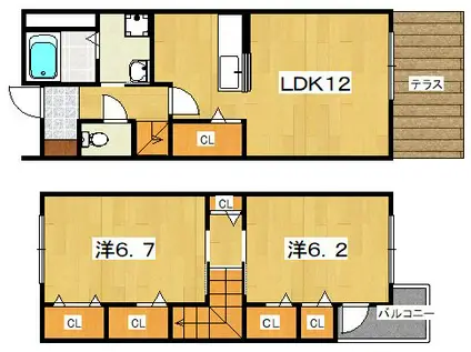 シャンドフルール雅(2LDK/1階)の間取り写真