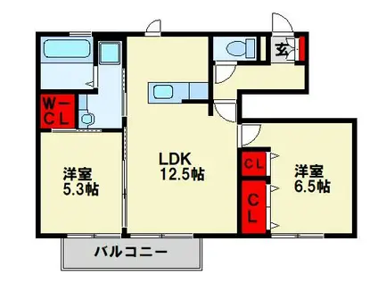 フェアリーコートASOHII(2LDK/1階)の間取り写真