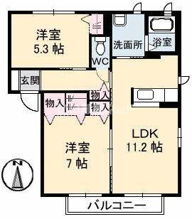 シャーメゾンフェリーチェ(2LDK/2階)の間取り写真