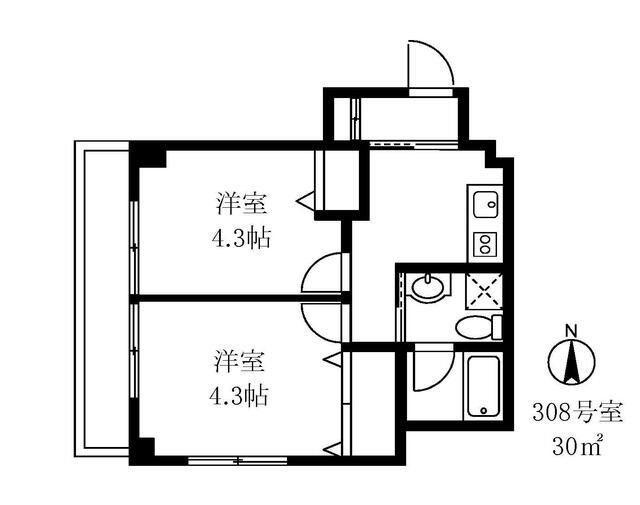 諏訪町マンション(2K/2階)の間取り写真