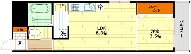 レジデンスコート森ノ宮(1LDK/1階)の間取り写真