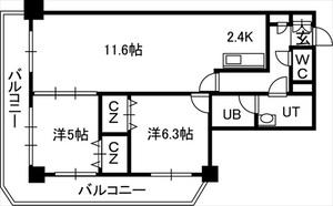 PRIME URBAN札幌 RIVER FRONT(2LDK/24階)の間取り写真