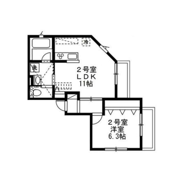 K2 東白楽 B棟(1LDK/2階)の間取り写真