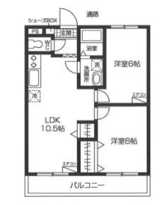 イーストワン高見原(2LDK/2階)の間取り写真