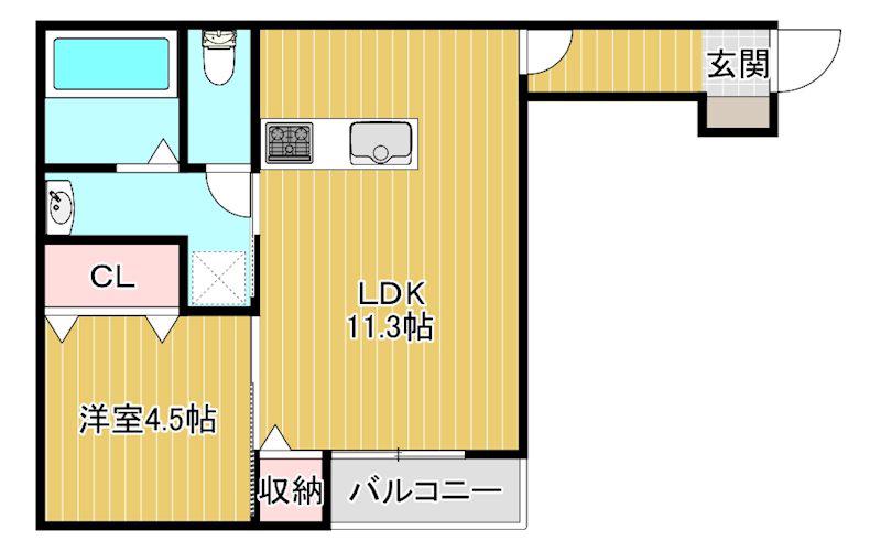 リーブス大橋(1LDK/2階)の間取り写真