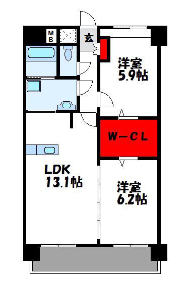 ニューガイア博多東(2LDK/4階)の間取り写真