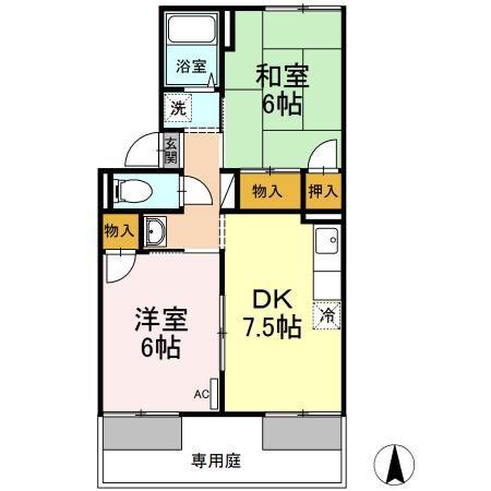 プレジール小野A棟(2DK/1階)の間取り写真