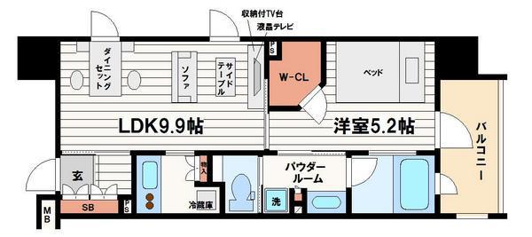パークアクシス心斎橋(1LDK/11階)の間取り写真