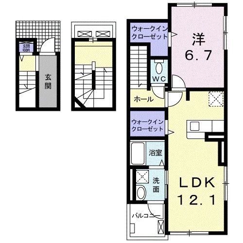 モン・プリエール B(1LDK/3階)の間取り写真