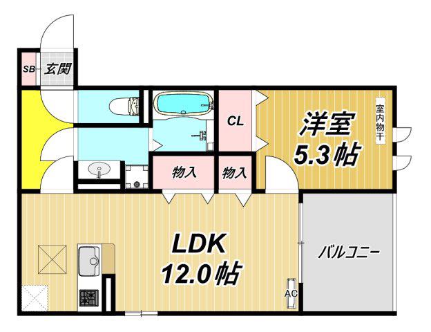 リレント武庫之荘(1LDK/1階)の間取り写真