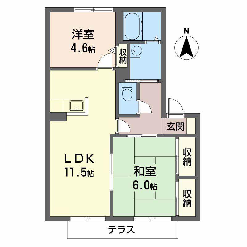 グランブルー B棟(2LDK/1階)の間取り写真