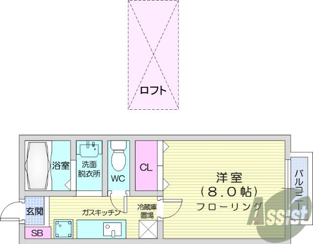 アスティオン荒井Ⅱ(1K/1階)の間取り写真