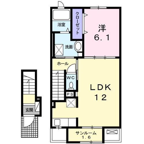 ヴィラ ハナブサ3番館(1LDK/2階)の間取り写真