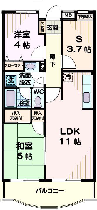 メゾン萩の台 2匹可(3LDK/1階)の間取り写真
