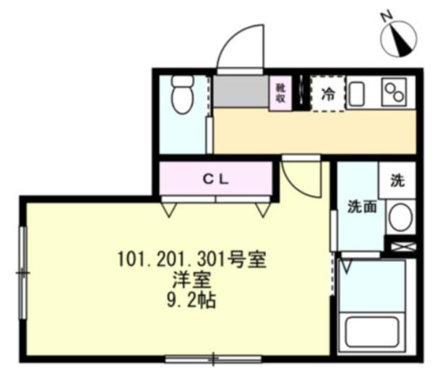 FELICE相模原(1K/2階)の間取り写真