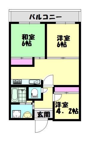 ルビアン津久野(2LDK/1階)の間取り写真