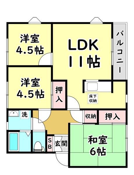クイーンズコートC棟(3LDK/1階)の間取り写真