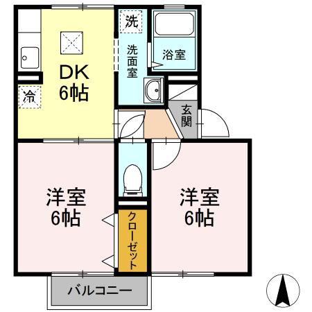 イーストヴィレッジB棟(2DK/2階)の間取り写真