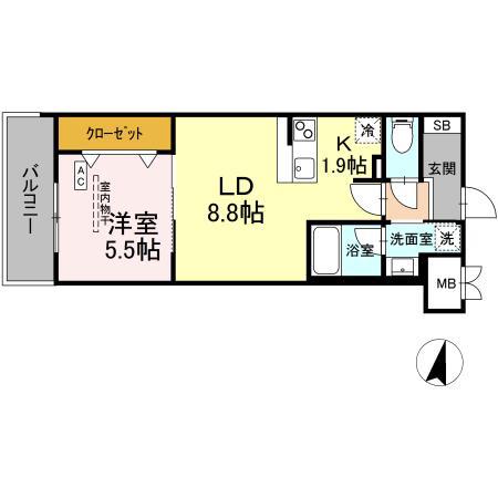 BULL HOUSE(1LDK/8階)の間取り写真