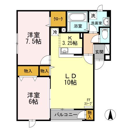 ロイウッドK(2LDK/2階)の間取り写真