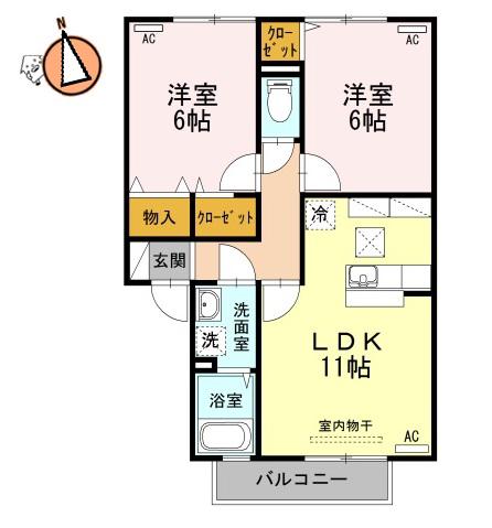 エーデルハイム II棟(2LDK/1階)の間取り写真