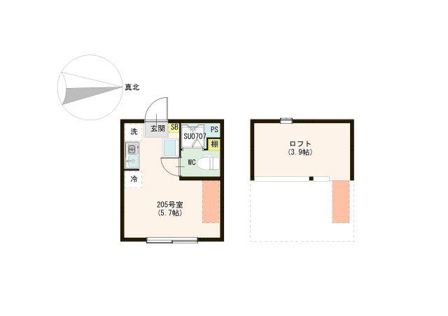 ハーモニーテラス千住関屋町B(ワンルーム/2階)の間取り写真