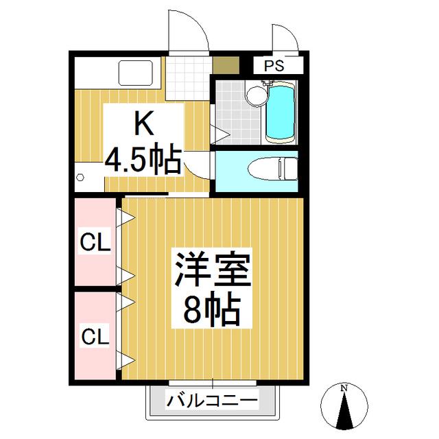 ハピネスS・O B棟(1K/1階)の間取り写真