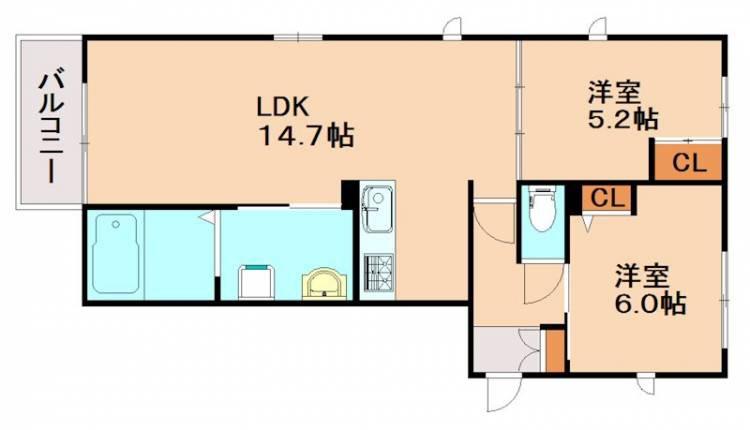 べレオ東大利(2LDK/2階)の間取り写真
